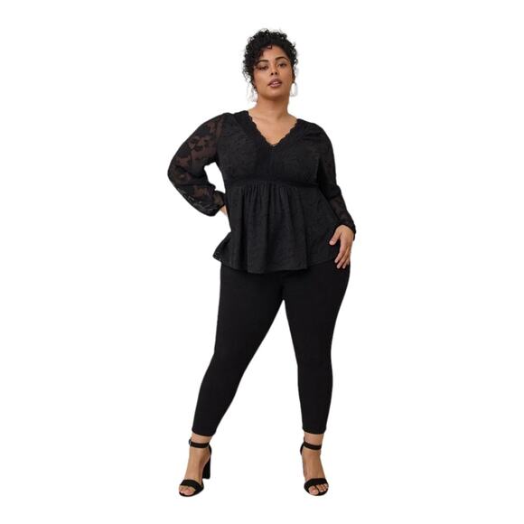 Torrid Babydoll Clip Floral Long Sleeve Top Womens Size 2X - Picture 2 of 7